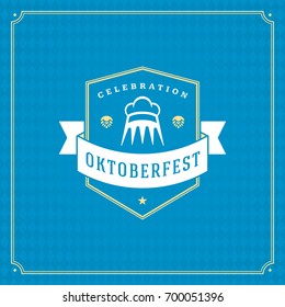 Oktoberfest beer festival celebration vintage greeting card or poster and blue checkered background vector illustration.