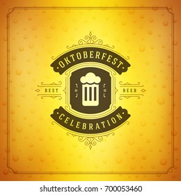 Oktoberfest beer festival celebration vintage greeting card or poster and beer background vector illustration.