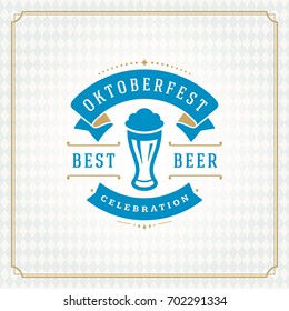 Oktoberfest beer festival celebration vintage greeting card or poster and checkered background vector illustration.