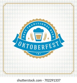 Oktoberfest beer festival celebration vintage greeting card or poster and checkered background vector illustration.