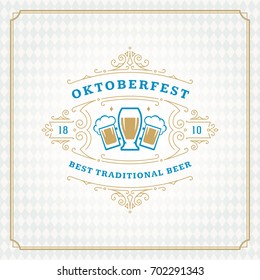 Oktoberfest beer festival celebration vintage greeting card or poster and checkered background vector illustration.