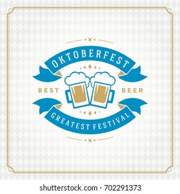 Oktoberfest beer festival celebration vintage greeting card or poster and checkered background vector illustration.