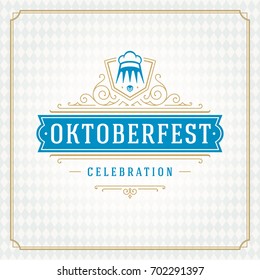 Oktoberfest beer festival celebration vintage greeting card or poster and checkered background vector illustration.