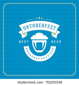 Oktoberfest beer festival celebration vintage greeting card or poster and blue checkered background vector illustration.