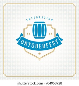 Oktoberfest beer festival celebration vintage greeting card or poster and checkered background vector illustration.