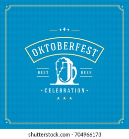 Oktoberfest beer festival celebration vintage greeting card or poster and blue checkered background vector illustration.