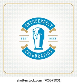 Oktoberfest beer festival celebration vintage greeting card or poster and checkered background vector illustration.