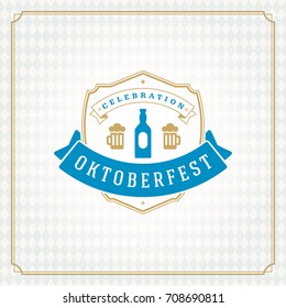 Oktoberfest beer festival celebration vintage greeting card or poster and checkered background vector illustration.