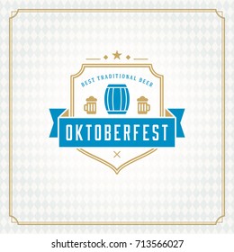 Oktoberfest beer festival celebration vintage greeting card or poster and checkered background vector illustration.