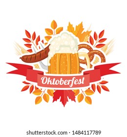 Oktoberfest beer festival elements in flat style isolated on white background. Design for posters, banners, web or cards. Vector illustration.