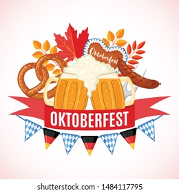 Oktoberfest beer festival elements in flat style isolated on white background. Design for posters, banners, web or cards. Vector illustration.