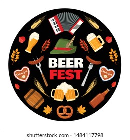 Oktoberfest beer festival elements in flat style. Design for posters, banners, web or cards. Vector illustration.