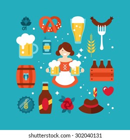 Oktoberfest beer festival flat icons design