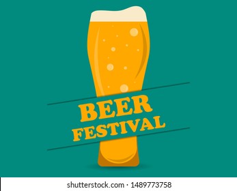 Oktoberfest Beer Festival. Glass of beer on a green background. Vector illustration