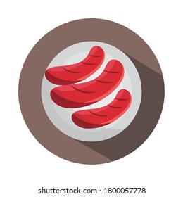 oktoberfest beer festival, grilled sausages in plate celebration german traditional block and flat icon vector illustration