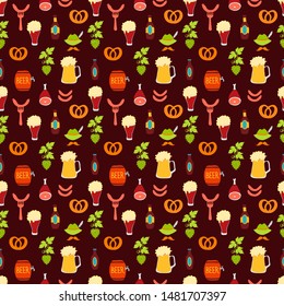 Oktoberfest beer festival. Hand draw seamless pattern for fabric, wrapping, wallpaper. Decorative print.