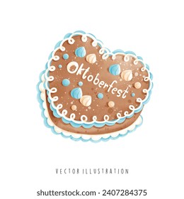 Oktoberfest, Beer Festival Heart Shape Cake. Watercolor style vector illustration