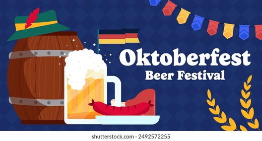 oktoberfest beer festival horizontal banner illustration