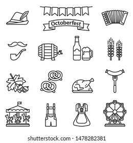 Oktoberfest beer festival icons and octoberfest signs on white background. Thin Line Style stock vector.