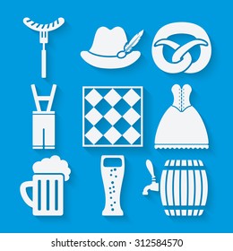 Oktoberfest beer festival icons set in white and blue colors. vector illustration - eps 10