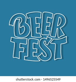 Oktoberfest beer festival logo or banner design. Holiday decoration and funny lettering print. Concept autumn advertising. Vector illustration