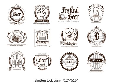Oktoberfest Beer Festival Logos Set Holiday Decoration Posters Design Flat Vector Illustration