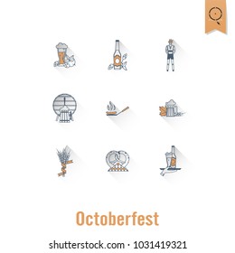 Oktoberfest Beer Festival. Long Shadow. Flat design style. Vector
