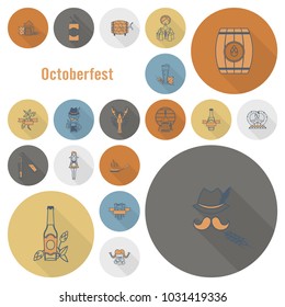 Oktoberfest Beer Festival. Long Shadow. Flat design style. Vector