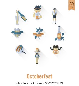 Oktoberfest Beer Festival. Long Shadow. Flat design style. Vector