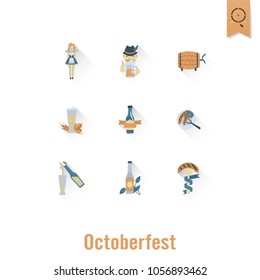 Oktoberfest Beer Festival. Long Shadow. Flat design style. Vector