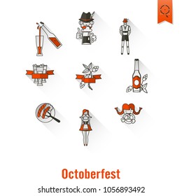 Oktoberfest Beer Festival. Long Shadow. Flat design style. Vector