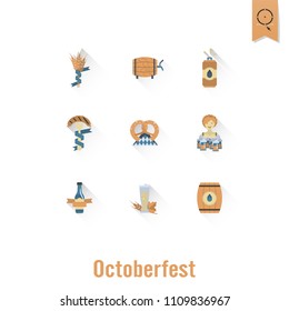 Oktoberfest Beer Festival. Long Shadow. Flat design style. Vector