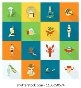 Oktoberfest Beer Festival. Long Shadow. Flat design style. Vector