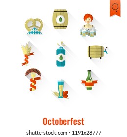 Oktoberfest Beer Festival. Long Shadow. Flat design style. Vector