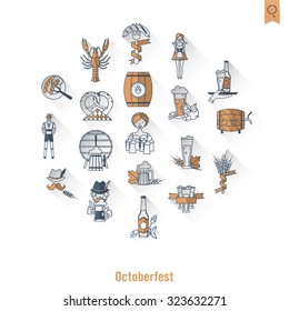 Oktoberfest Beer Festival. Long Shadow. Flat design style. Vector