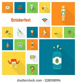 Oktoberfest Beer Festival. Long Shadow. Flat design style. Vector