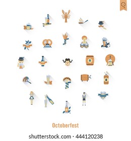 Oktoberfest Beer Festival. Long Shadow. Flat design style. Vector