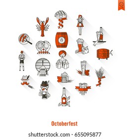 Oktoberfest Beer Festival. Long Shadow. Flat design style. Vector