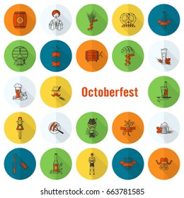 Oktoberfest Beer Festival. Long Shadow. Flat design style. Vector