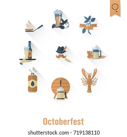 Oktoberfest Beer Festival. Long Shadow. Flat design style. Vector