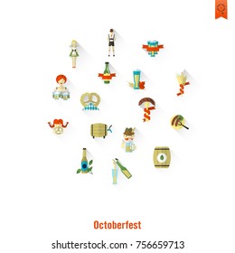Oktoberfest Beer Festival. Long Shadow. Flat design style. Vector