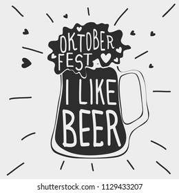 Oktoberfest beer festival. Mug with beer on gray background