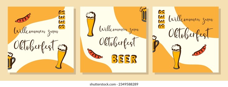 Oktoberfest. Bier-Festival. Orangefarbene Plakate mit handgezeichnet doodle und Inschrift Willcommen zum Oktoberfest.