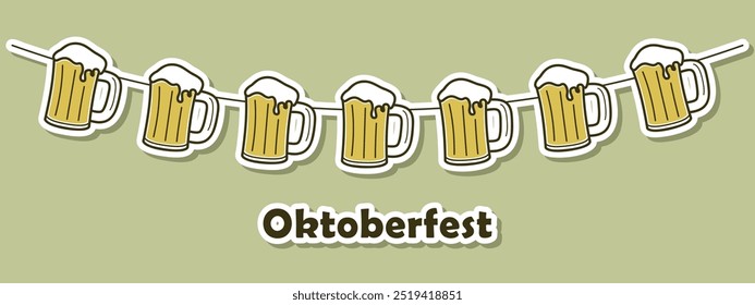 Oktoberfest beer festival, panoramic vector card