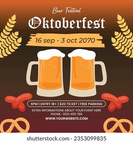 Ilustración vectorial de plantillas de volante o afiche del Festival de Cervezas Oktoberfest