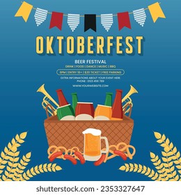 Ilustración vectorial de plantillas de volante o afiche del Festival de Cervezas Oktoberfest