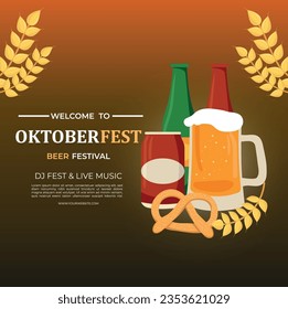 Ilustración vectorial de plantillas de volante o afiche del Festival de Cervezas Oktoberfest