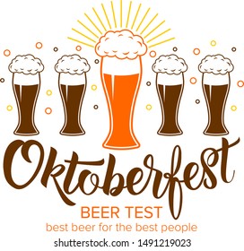 Oktoberfest beer festival poster. Beer test for the best. Vector illustration