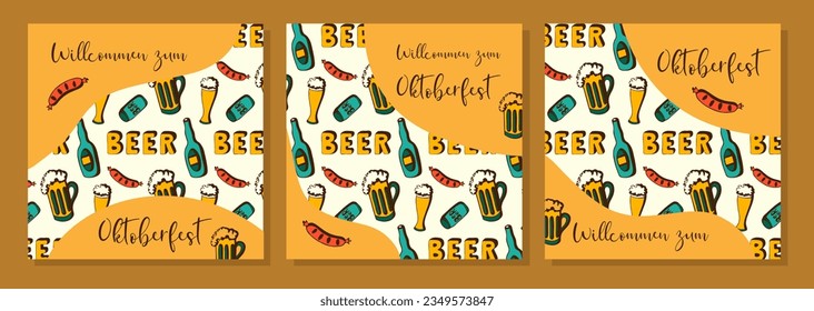 Oktoberfest. Bier-Festival. Plakate mit Muster und Inschrift Willcommen zum Oktoberfest.