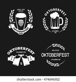 Oktoberfest beer festival retro style labels badges and design elements. Great for greeting cards posters advertising. Vector vintage illustration.